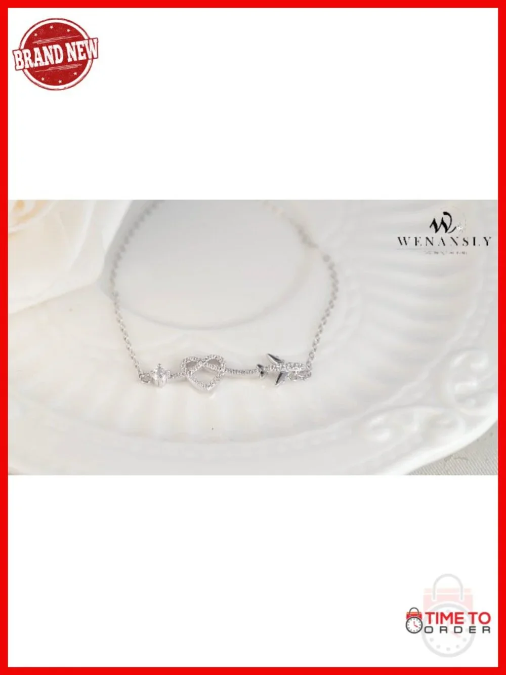 925 Sterling Silver Heart Airplane Bracelet Link Chain Aviation Gift